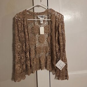 NWT Gold Crocheted Open Sweater  XL
